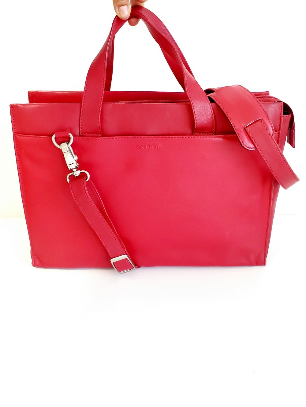 Mancini Red Leather Laptop Brifcase Women's Bag